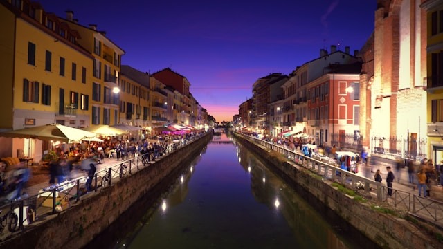 Evening on the Navigli canals in Milan