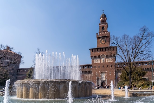 The Castello Sforzesco in Milan seen from the courtyard