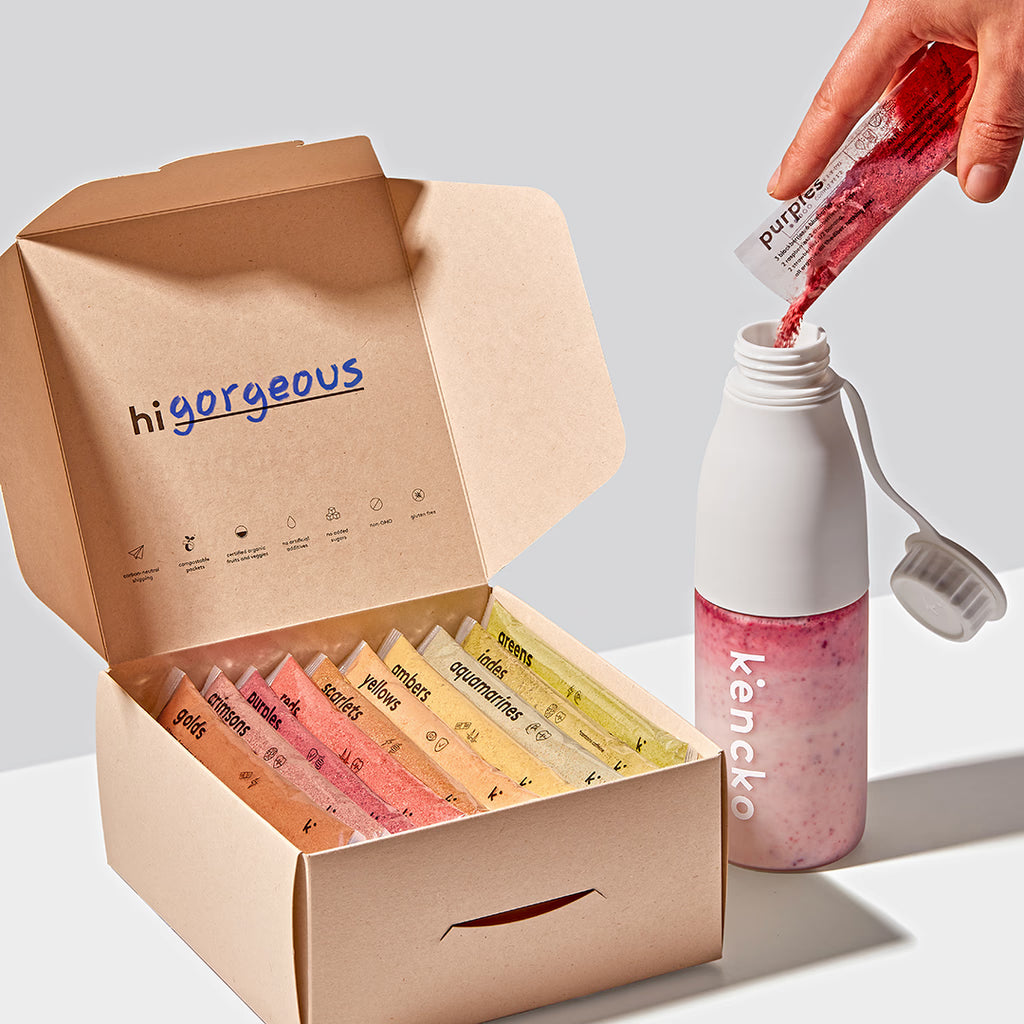 Smoothie sachets and a box as they arrive from the courier
