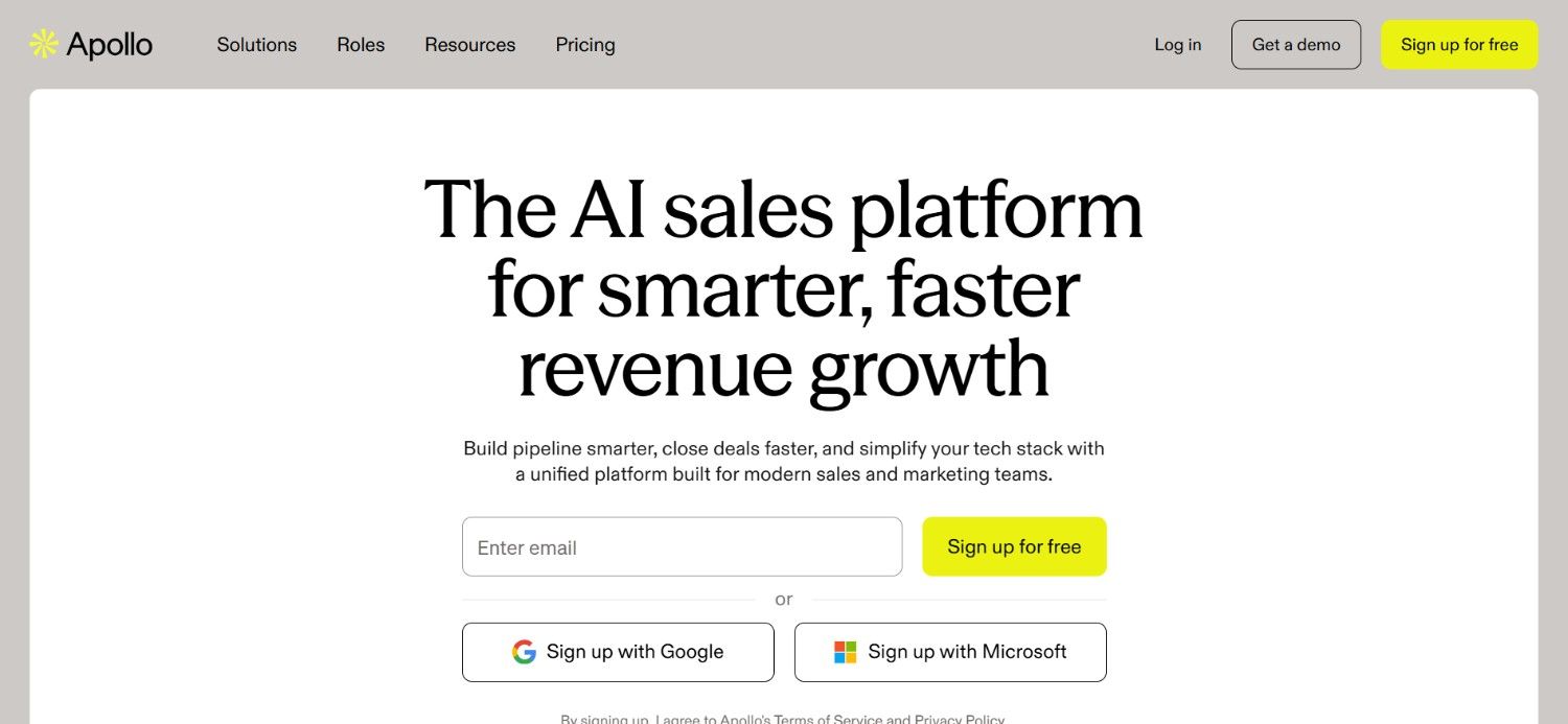 The Apollo.io homepage