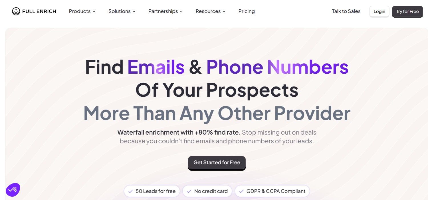The FullEnrich homepage