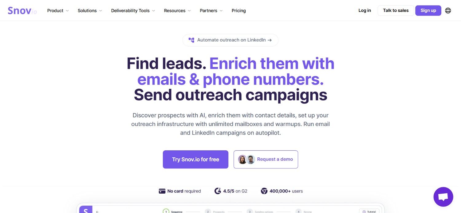 The Snov.io homepage
