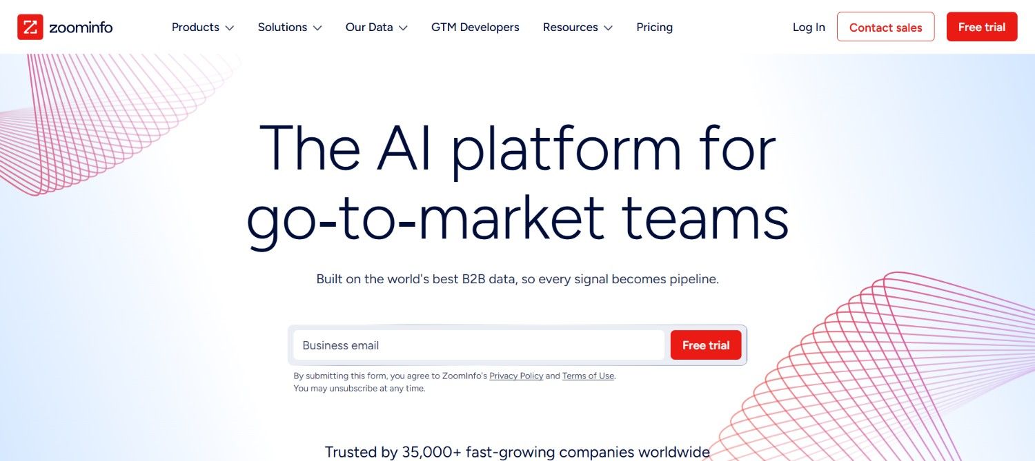 The ZoomInfo homepage